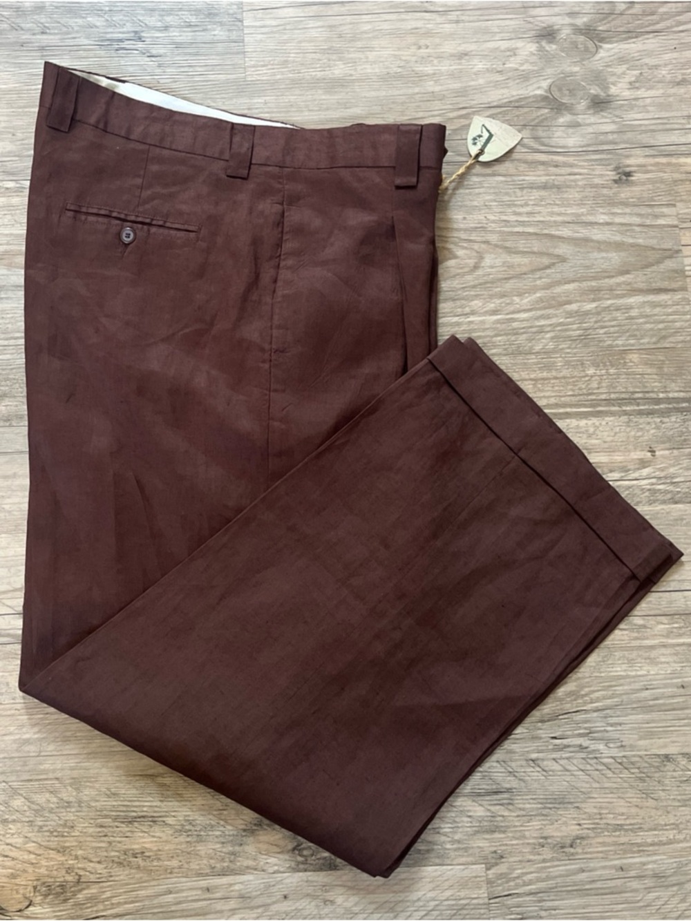 NWT Mojito Collection Men's 40x34 Brown 100% Linen Pants Single Pleat Resort